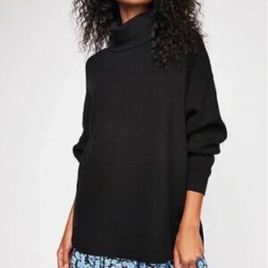 Free People Softly Structured Black Oversized Cowl Neck Tunic Sweater Size XS